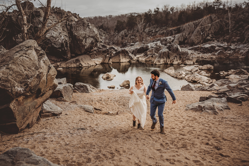 Virginia Elopement Photography, couple running hand in hand in the sand